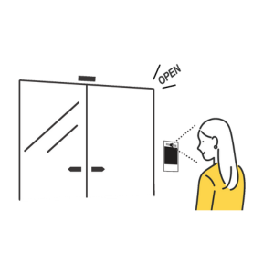 SpaceCoreのAkuvoxで集合玄関を顔認証で通過するイメージイラスト