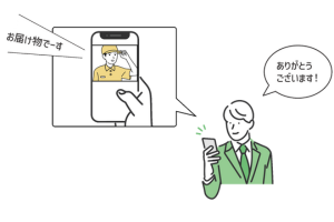 SpaceCoreのakuvoxから、遠隔で来訪者に応対するイメージイラスト